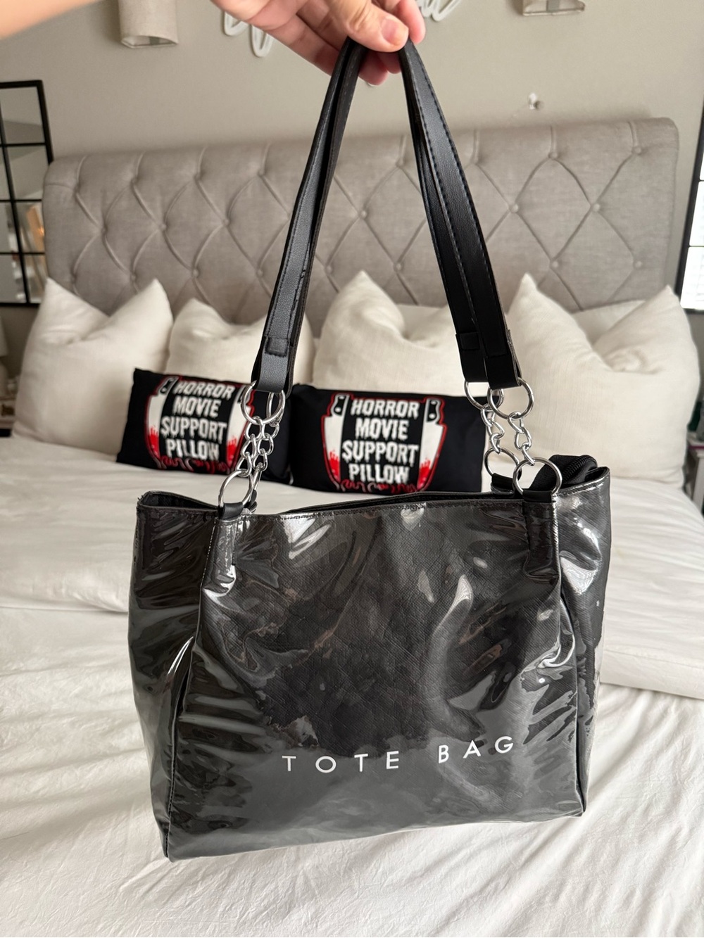 Tote Bag – Black Clear Vinyl Shoulder Tote